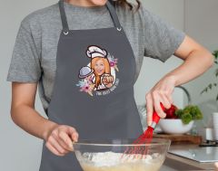 BK Gift Kişiye Özel Anneler Günü Karikatürlü Profesyonel Antrasit Mutfak Önlüğü, Aşçı Önlüğü, Şef Önlüğü, Arkadaşa Hediye-10