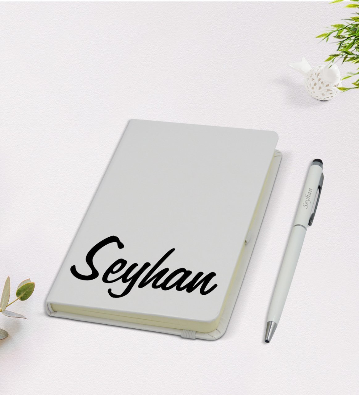 Kişiye Özel El Yazısı Tasarımlı 9x14cm Beyaz Defter ve Kalem Hediye Seti - Model 2