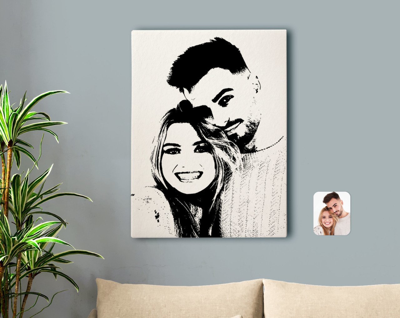Kişiye Özel Sevgililer Silüet Kanvas Tablo 50x70cm-1B