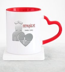 Kişiye Özel Mesleki Hemşire Kırmızı Kalpli Kupa Bardak - 4