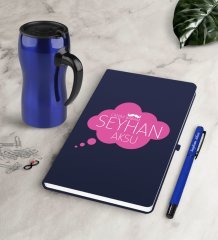 Kişiye Özel Canım Babam Lacivert Defter Kalem Termos Mug Seti-2