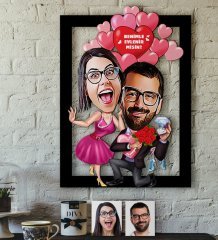 Kişiye Özel Evlilik Teklifi Karikatürlü 3D Ahşap Tablo-2