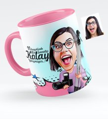 Kişiye Özel Bayan Fotoğraf Sanatçısı Karikatürlü Pembe Kupa Bardak - 1