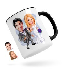 Kişiye Özel Evleniyoruz Karikatürlü Siyah Kupa Bardak-6