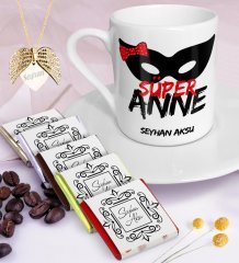Kişiye Özel Süper Anne Kahve Fincanı Çikolata Melek Kanadı Kolye Seti-1