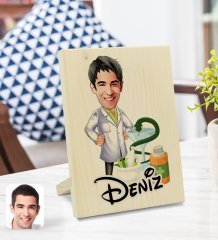 Kişiye Özel İsimli Erkek Eczacı Karikatürlü Dekoratif Ahşap Çerçeve Model 2