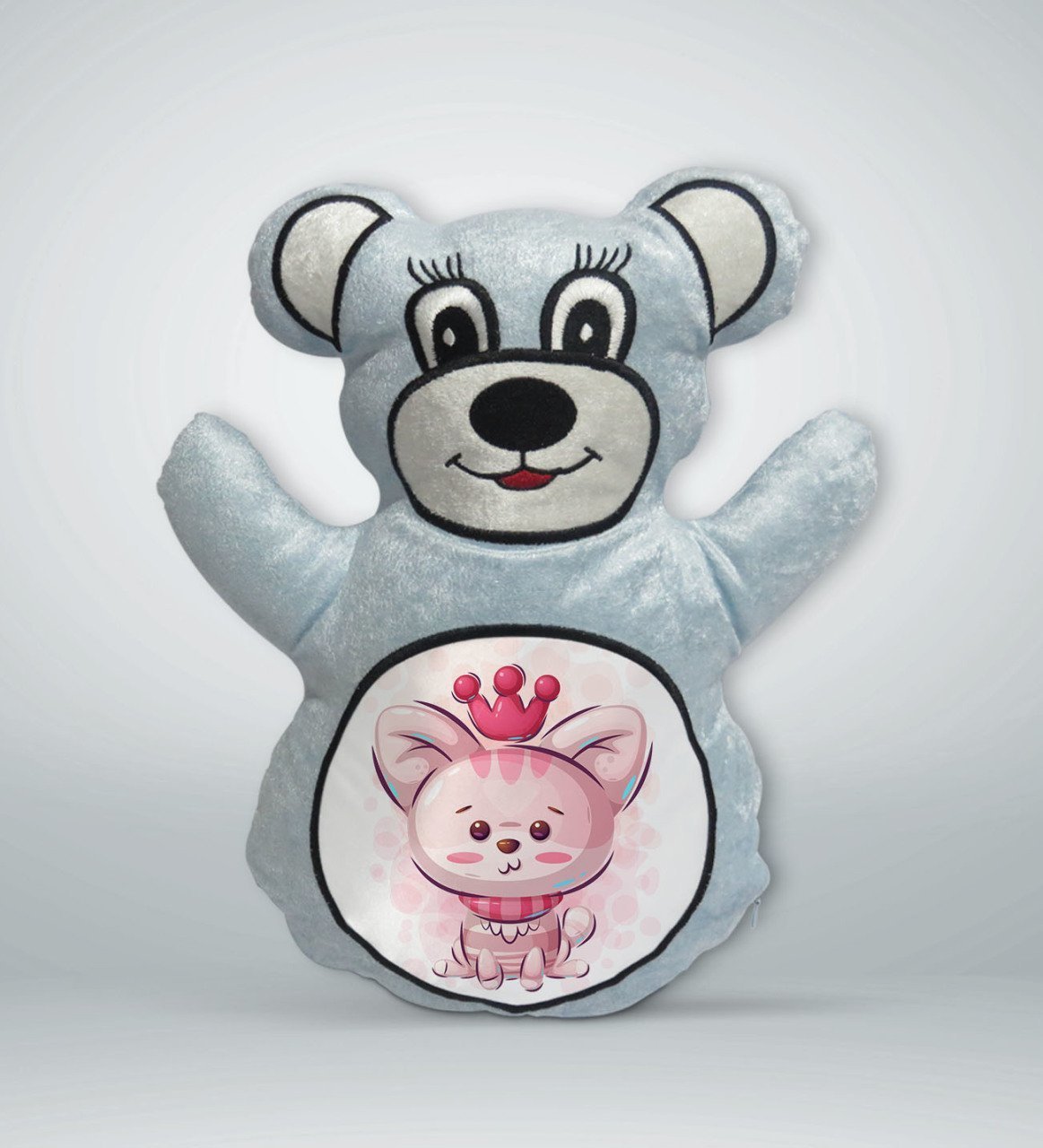 BK Gift Sevimli Sevimli Kedi Tasarımlı Mavi Ayıcık Yastık-7