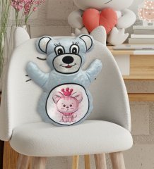 BK Gift Sevimli Sevimli Kedi Tasarımlı Mavi Ayıcık Yastık-7