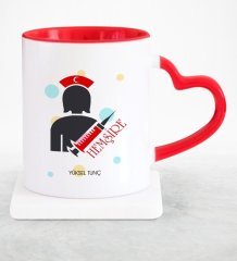 Kişiye Özel Mesleki Hemşire Kırmızı Kalpli Kupa Bardak - 3