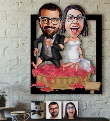 Kişiye Özel Evleniyoruz Karikatürlü 3D Ahşap Tablo-10