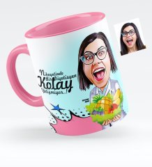 Kişiye Özel Bayan Diyetisyen Karikatürlü Pembe Kupa Bardak - 1
