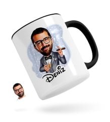 Kişiye Özel Erkek Patron Karikatürlü Siyah Kupa Bardak-3