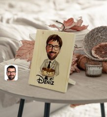 Kişiye Özel İsimli Erkek Doğum Günü Karikatürlü Dekoratif Ahşap Çerçeve Model 4