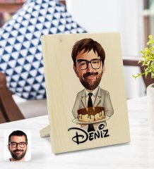 Kişiye Özel İsimli Erkek Doğum Günü Karikatürlü Dekoratif Ahşap Çerçeve Model 4