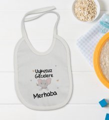 BK Kids Uykusuz Gecelere Merhaba Tasarımlı Bebek Body Zıbın ve Mama Önlüğü Hediye Seti - Model 1