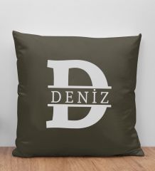 BK Gift Kişiye Özel Harfli Premium Kumaş Haki Kırlent Yastık-1, Arkadaşa Hediye, Ev Hediyesi, Doğum Günü Hediyesi