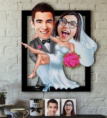 Kişiye Özel Evleniyoruz Karikatürlü 3D Ahşap Tablo-9