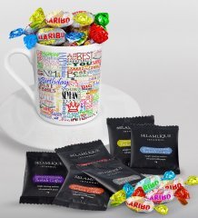 Kişiye Özel Happy Birthday Türk Kahvesi Fincanı Selamlique Karışık Türk Kahvesi ve Haribo Şeker Hediye Seti-2