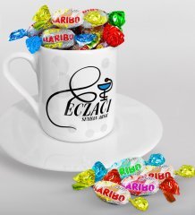 Kişiye Özel Eczacı Türk Kahvesi Fincanı ve Haribo Şeker Hediye Seti-7