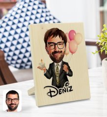 Kişiye Özel İsimli Erkek Doğum Günü Karikatürlü Dekoratif Ahşap Çerçeve Model 3