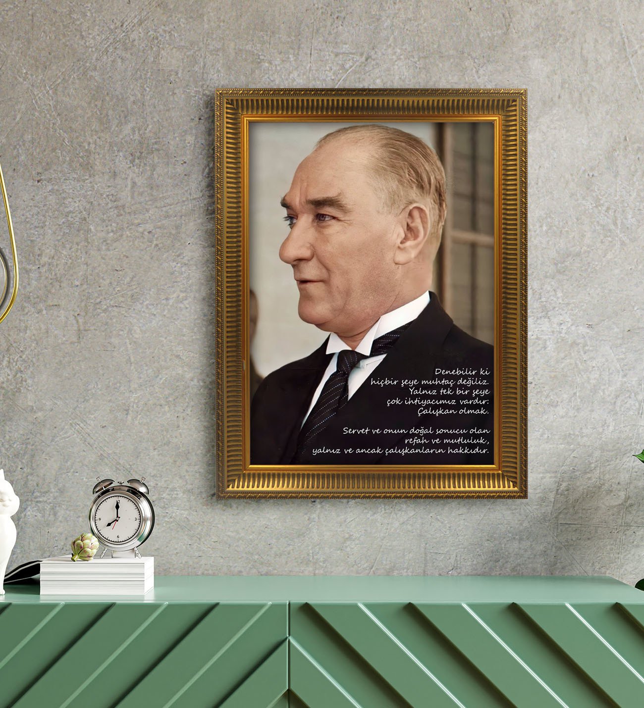 Altın Yaldız Çerçeveli A3 Atatürk Tablosu - 43