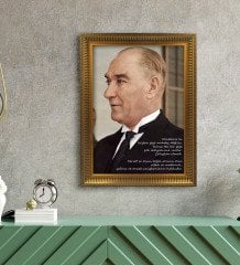Altın Yaldız Çerçeveli A3 Atatürk Tablosu - 43