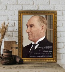 Altın Yaldız Çerçeveli A3 Atatürk Tablosu - 43