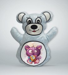 BK Gift Sevimli Sevimli Kedi Tasarımlı Mavi Ayıcık Yastık-5
