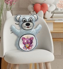 BK Gift Sevimli Sevimli Kedi Tasarımlı Mavi Ayıcık Yastık-5