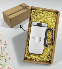BK Gift Kişiye Özel Hediye Kutulu 5304 Beyaz Çelik Termos Bardak 240 Ml