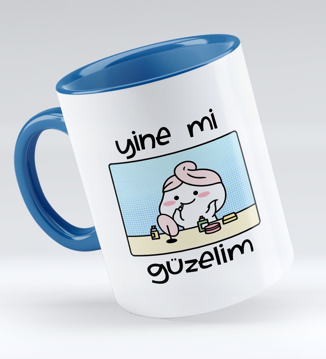 Bk Gift Yine Mi Güzelim Tasarımlı Mavi Kupa Bardak - Model 1