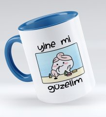 Bk Gift Yine Mi Güzelim Tasarımlı Mavi Kupa Bardak - Model 1