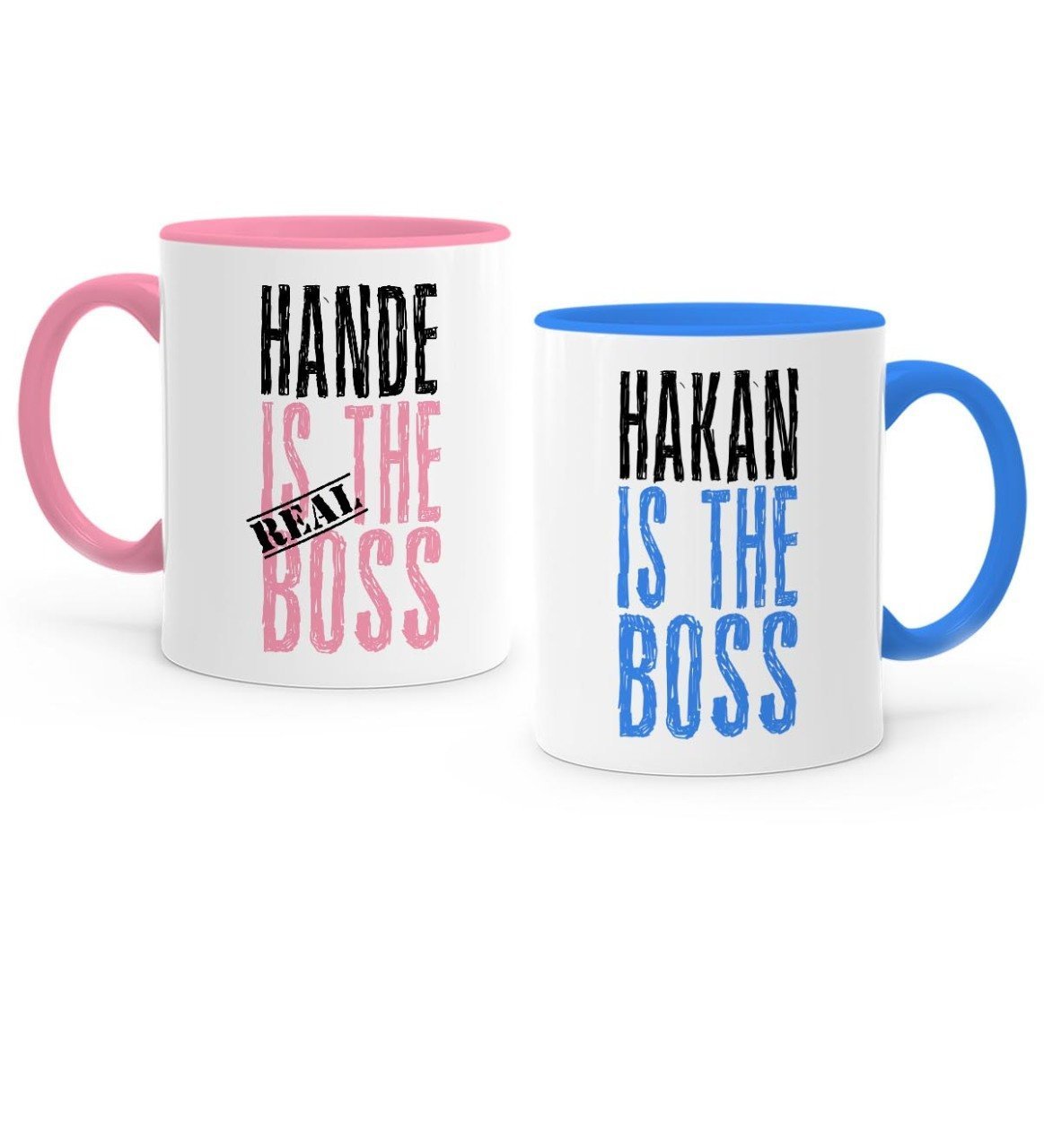 Kişiye Özel İkili Pembe & Mavi Sevgili Kupa Bardak Seti - 2
