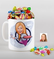Kişiye Özel Bayan Chef Karikatürlü Kupa ve Haribo Şeker Hediye Seti-13