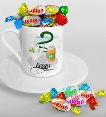 Kişiye Özel Eczacı Türk Kahvesi Fincanı ve Haribo Şeker Hediye Seti-6