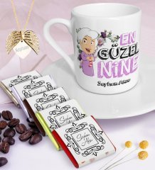 Kişiye Özel En Güzel Nine Kahve Fincanı Çikolata Melek Kanadı Kolye Seti