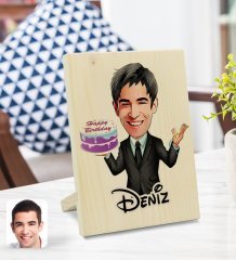 Kişiye Özel İsimli Erkek Doğum Günü Karikatürlü Dekoratif Ahşap Çerçeve Model 2