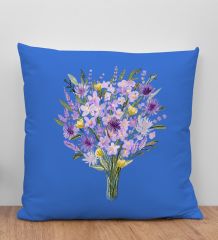 BK Gift Çiçek Tasarımlı Mavi Kırlent Yastık, Arkadaşa Hediye, Ev Dekorasyonu, Ev Hediyesi-9
