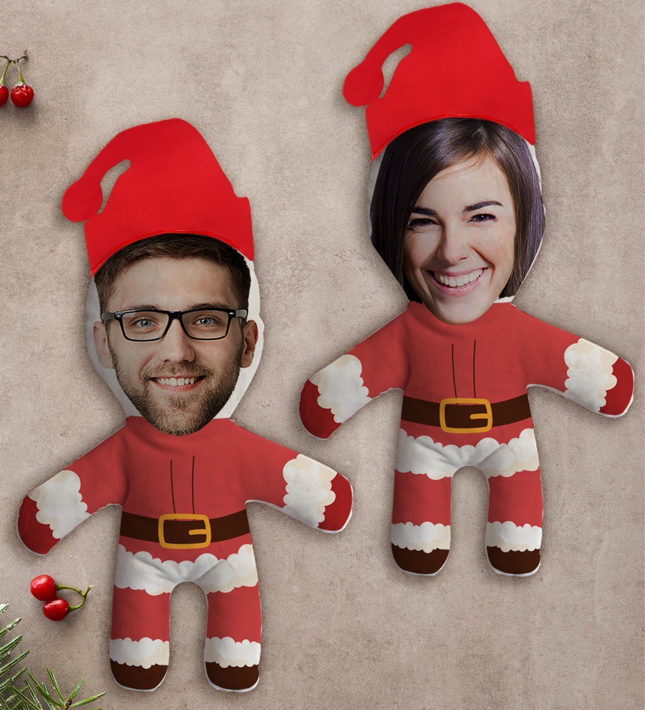 BK Gift Kişiye Özel Fotoğraflı Yılbaşı Kostümlü Çiftler 2’li Bebek Yastık Seti-2