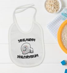 BK Kids Yıkılmadım Dinleniyorum Tasarımlı Beyaz Bebek Mama Önlüğü-1