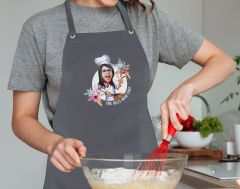 BK Gift Kişiye Özel Anneler Günü Karikatürlü Profesyonel Antrasit Mutfak Önlüğü, Aşçı Önlüğü, Şef Önlüğü, Arkadaşa Hediye-6
