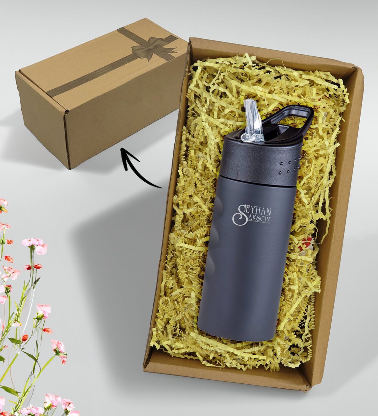 BK Gift Kişiye Özel Hediye Kutulu 5302 Siyah Çelik Matara 500ml