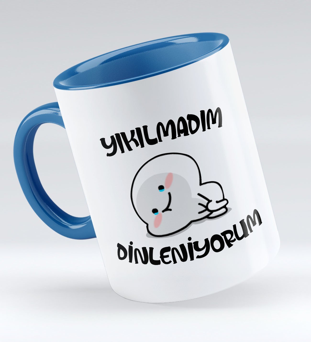 Bk Gift Yıkılmadım Dinleniyorum Tasarımlı Mavi Kupa Bardak - Model 1