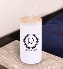 BK Gift İsimli Beyaz Renk Pipetli Buzlu Cam Bardak 600ml - 4, Arkadaşa Hediye, Doğum Günü Hediyesi