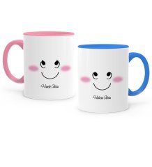 Kişiye Özel İkili Pembe & Mavi Sevgili Kupa Bardak Seti - 1