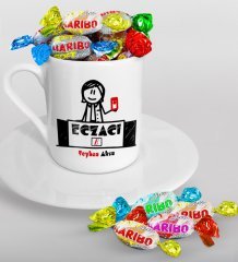 Kişiye Özel Eczacı Türk Kahvesi Fincanı ve Haribo Şeker Hediye Seti-5