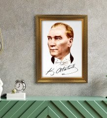 Altın Yaldız Çerçeveli A3 Atatürk Tablosu - 41