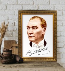 Altın Yaldız Çerçeveli A3 Atatürk Tablosu - 41