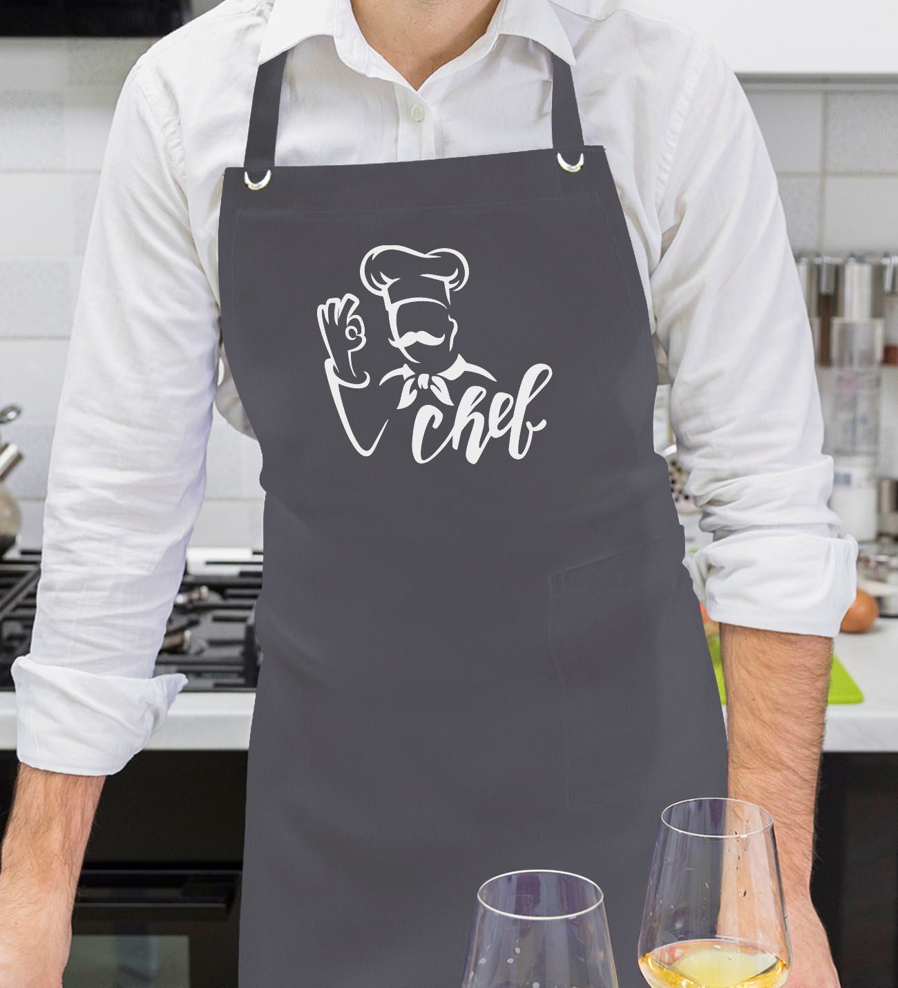 BK Gift Profesyonel Chef Tasarımlı Antrasit Mutfak Önlüğü, Aşçı Önlüğü, Şef Önlüğü, Ev Hediyesi, Arkadaşa Hediye-1