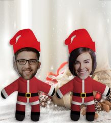 BK Gift Kişiye Özel Fotoğraflı Yılbaşı Kostümlü Çiftler 2’li Bebek Yastık Seti-1